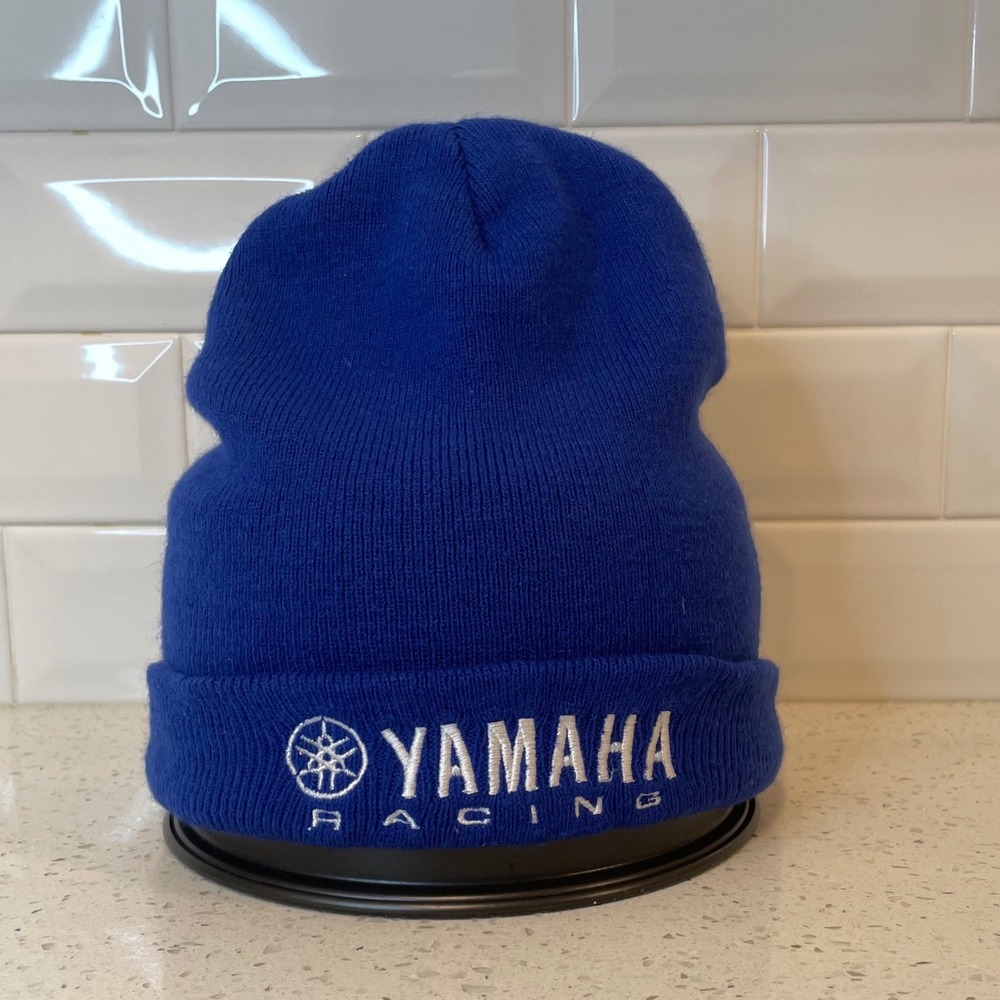 Yamaha Racing Beanie Hat Royal Blue Embroidered Knit Cuffed Winter Cap‎